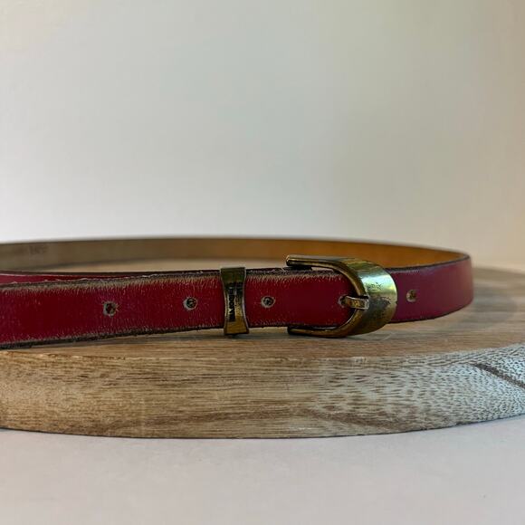Vintage Liz Claiborne Red Genuine Saddle Leather Brass Buckle Belt Size Large main image 9